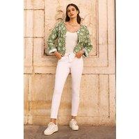 Yumi Women's Green Palm Reversible Cotton Quilted Jacket | Size: 16