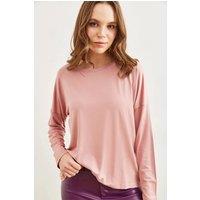 HOXTON GAL Women's Draped Viscose Blouse with Crew Neck & Batwing Sleeves in Dusty Pink | Size: Large