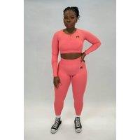 Animus Women's Scrunched Crop Top Seamless Set in Coral | Size: Small