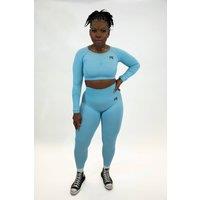 Animus Women's Scrunched Crop Top Seamless Set in Baby Blue | Size: Medium