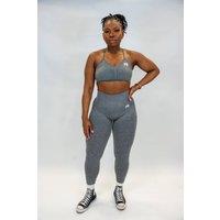 Animus Women's Scrunched Bra Set in Grey | Size: Large