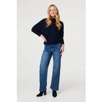 Izabel London Women's Diamante Embellished Straight Fit Jeans in Blue | Size: 12