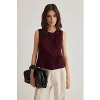 WOVCOR Women's Sleeveless Tie-Front Crepe Top in Burgundy | Size: 10