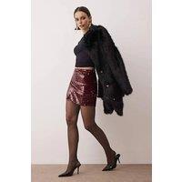 WOVCOR Women's Sequin Mini Skirt With Shimmer Finish in Burgundy | Size: 12