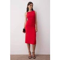 WOVCOR Women's One-Shoulder Metal Ring Midi Bodycon Dress in Red | Size: 12