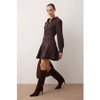 WOVCOR Women's Tailored Collared Button Front Mini Shirt Dress in Dark Brown | Size: 10