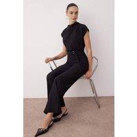 WOVCOR Women's Wide-Leg Jumpsuit with Cowl Neck & Belted Waist in Black | Size: 10