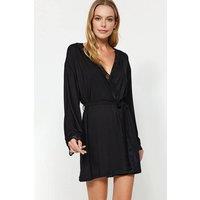 WOVCOR Women's Viscose Knit Lace-Trim Dressing Gown with Belt in Black | Size: Large