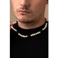 Outrage London Men's 18K Gold Personalised Black Onyx Pearl Necklace in White | Size: Adjustable