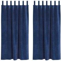 Berkfield Home Blackout Curtains with Hanging Loops 2 pcs Dark Blue Velvet in Navy