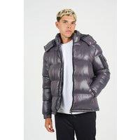 Brave Soul Men's Hooded Padded Puffer Jacket with Detachable Hood in Grey | Size: XL