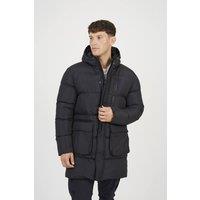 Brave Soul Men's Longline Hooded Padded Jacket in Black | Size: Small