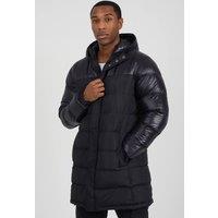 Brave Soul Men's Longline Hooded Padded Jacket in Black | Size: XL