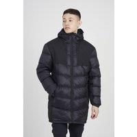 Brave Soul Men's Longline Quilted Hooded Padded Jacket in Black | Size: Large