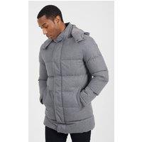 Brave Soul Men's Puffer Jacket With Detachable Hood in Grey | Size: Medium
