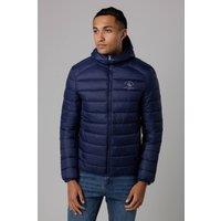 Santa Barbara Polo & Racquet Club Men's Lightweight Zip Through Hooded Padded Jacket with Zipped Pockets in Navy | Size: Large