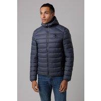 Santa Barbara Polo & Racquet Club Men's Lightweight Zip Through Hooded Padded Jacket with Zipped Pockets in Grey | Size: Large