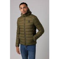 Santa Barbara Polo & Racquet Club Men's Lightweight Zip Through Hooded Padded Jacket with Zipped Pockets in Khaki | Size: XL