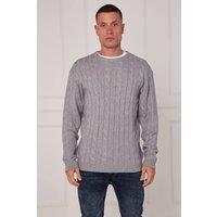ELAINA FASHION Men's Classic Cable Knit Jumper in Grey | Size: Large