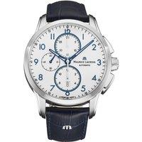 Maurice Lacroix Men's 'Pontos' Glossy Lacquered Dial Leather Strap Automatic Watch in Blue