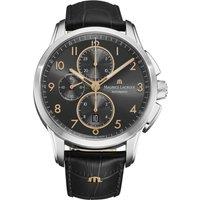 Maurice Lacroix Men's 'Pontos' Gunmetal Dial Leather Strap Automatic Watch in Black