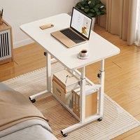 Living and Home 2-tier Height Adjustable Mobile Table Overbed Desk with Shelves Wheels in White