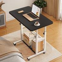 Living and Home 2-tier Height Adjustable Mobile Table Overbed Desk with Shelves Wheels in Black
