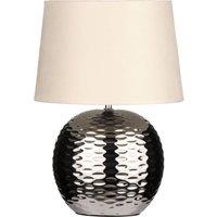 Orsina Dimple Effect Table Lamp in Chrome with Fabric Shade, Elegant Ceramic Base with Raised Dimple Design, 40W in Silver