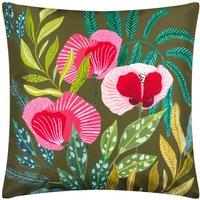 Wylder Nature House of Bloom Poppy Square Water & UV Resistant Outdoor Cushion in Olive | Size: 43 cm x 43 cm