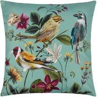 Wylder Nature Midnight Garden Birds Water & UV Resistant Reversible Outdoor Cushion in Aqua | Size: 43 cm x 43 cm