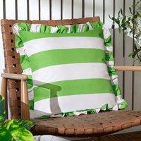 Furn Palm Royale Stripe Ruffle Printed Outdoor Cushion in Green | Size: 50 cm x 50 cm