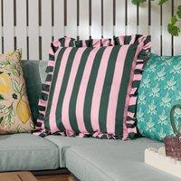 Furn Palm Royale Stripe Ruffle Printed Outdoor Cushion in Pink | Size: 50 cm x 50 cm