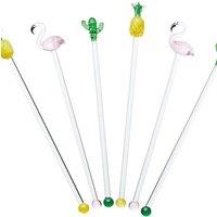 BarCraft Glass Novelty Tropical Cocktail Stirrers, Acetate Display Boxed