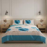 Snug City Reversible Floral Duvet Set Elegant Flower Stripe Pattern Bedding in Teal | Size: Single