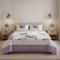 Snug City Reversible Floral Duvet Set Elegant Flower Stripe Pattern Bedding in Lilac | Size: Single