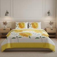 Snug City Reversible Floral Duvet Set Elegant Flower Stripe Pattern Bedding in Yellow | Size: Single