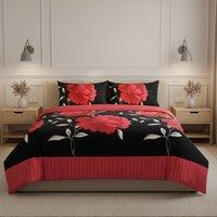 Snug City Reversible Floral Duvet Set Elegant Flower Stripe Pattern Bedding in Red | Size: Super King