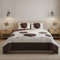 Snug City Reversible Floral Duvet Set Elegant Flower Stripe Pattern Bedding in Chocolate | Size: Super King
