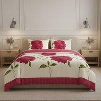 Snug City Reversible Floral Duvet Set Elegant Flower Stripe Pattern Bedding in Fuchsia | Size: Super King