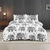 Snug City Elephant Print Duvet Set Beautiful Boho Bedding for a Serene Bedroom in White | Size: Double