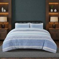 Snug City Duvet Cover & Pillowcase Blue Stripe Monochrome Design Polycotton | Size: Super King