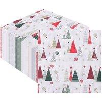 Neel Blue 33cm Geometric Christmas Trees Design on White Paper Napkins - 20pcs