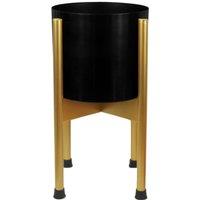 Leaf Metal Planter Stand Gold Black Metal Plant Pot 38.5cm x 18cm Design UK Botanik | Size: 38.5 cm x 18 cm