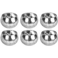 simpa Mercury Silver Crackled Glass Tealight Candle Holders - Set of 6 in Metallic Silver