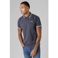 Firetrap Men's Regular Fit Cotton Button Polo Shirt with Stripe Detail in Dark Grey | Size: Small