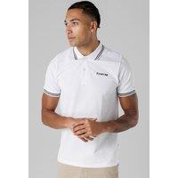 Firetrap Men's Regular Fit Cotton Button Polo Shirt with Stripe Detail in White | Size: Small