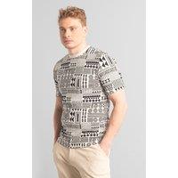 Enorsia Men's Mens Geometric Printed T-Shirt in Cream | Size: Large