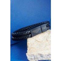 Outrage London Men's Black Personalised Leather Belt Bracelet | Size: 15 cm
