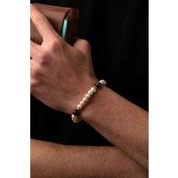 Outrage London Men's Gold Personalised Tiger Eye Pearl Bracelet | Size: Adjustable