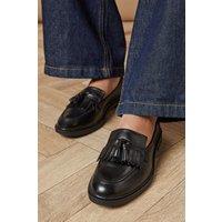 Oasis Women's Brighton Real Leather Tassel Loafers in Black | Size: 4